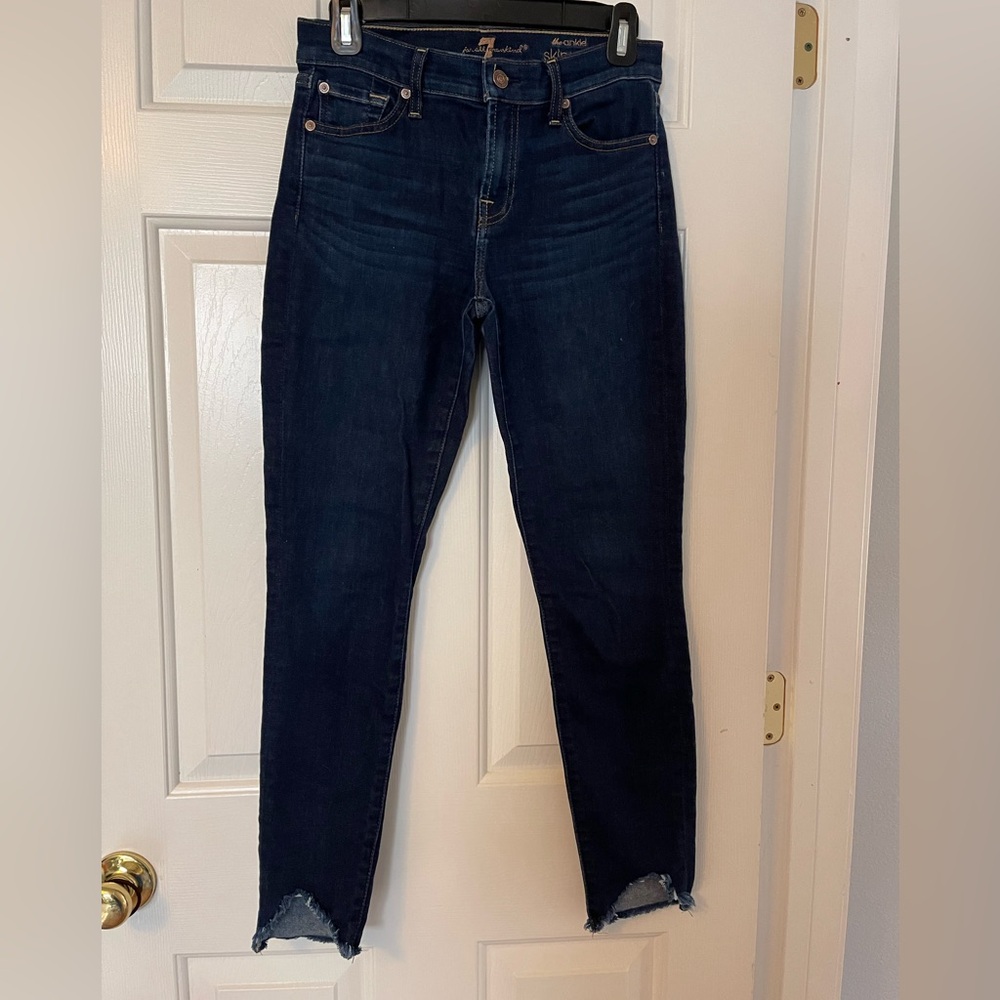 7 For All Mankind Mid-Rise Skinny Ankle Jeans - Sharkbite Hem - Size 26